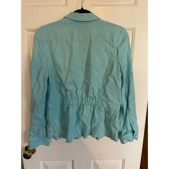 Charter Club Womens Medium Button Up Top All Linen Fabric Covered Buttons Blue - Picture 2 of 11